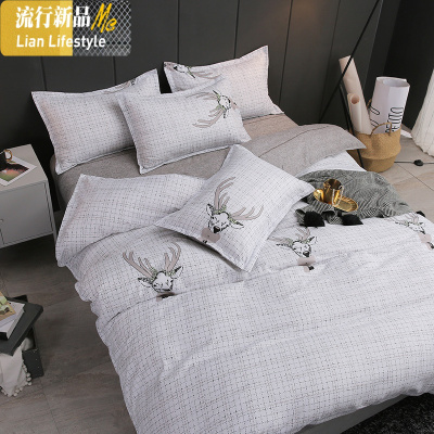 ins风网红款水洗棉床上用品四件套被套床单人学生宿舍被子三件套3 三维工匠