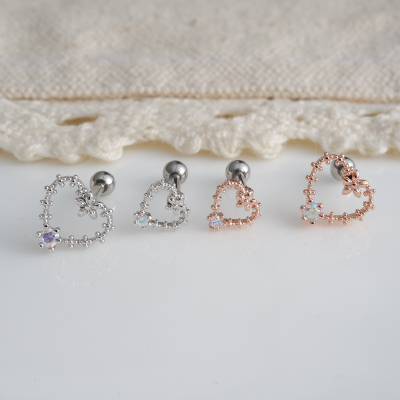 缕空爱心镶钻韩国直送气质钛钢粗杆旋转螺丝拧耳骨钉耳蜗耳门钉送女朋友老婆情人节七夕生日礼物