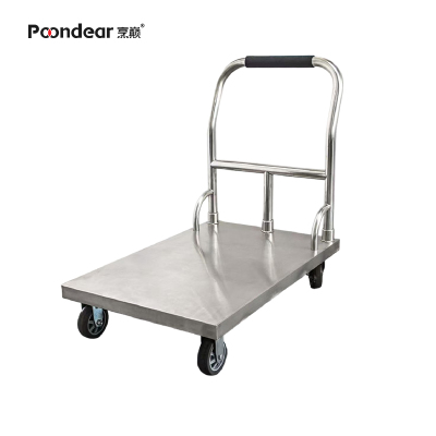 烹巅Poondear多功能不锈钢手推车四轮万向轮耐磨静音设计轻便易携家用商用皆宜