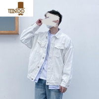 YANXU白色牛仔外套男潮牌街头大码宽松工装夹克2023新款潮流上衣