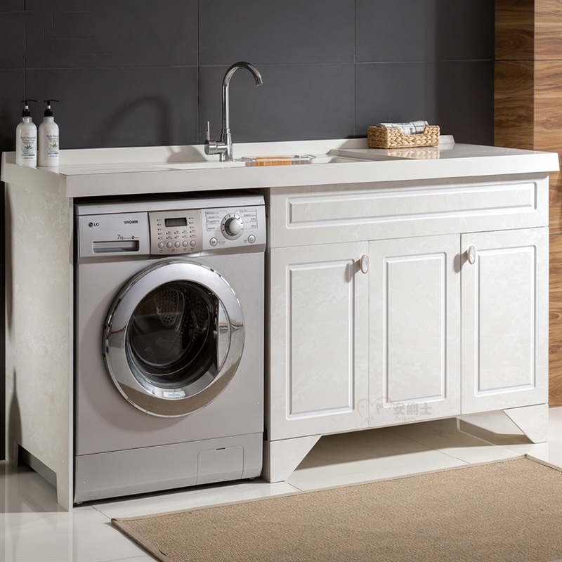 全石材整体金刚石阳台洗衣柜石英石台面带搓衣板玉石滚筒洗衣机池 单