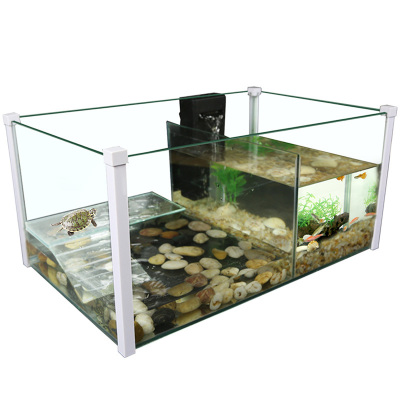 养龟的专用缸 小型水陆缸带晒台别墅 玻璃金鱼缸鱼龟混养缸乌龟缸