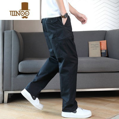 YANXU2023年秋季新款松紧腰直筒工装裤宽松百搭长裤多口袋休闲男裤
