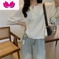 七斓大码女装遮肚子慵懒风冰丝针织衫女夏季胖mm宽松遮肉短袖t恤上衣
