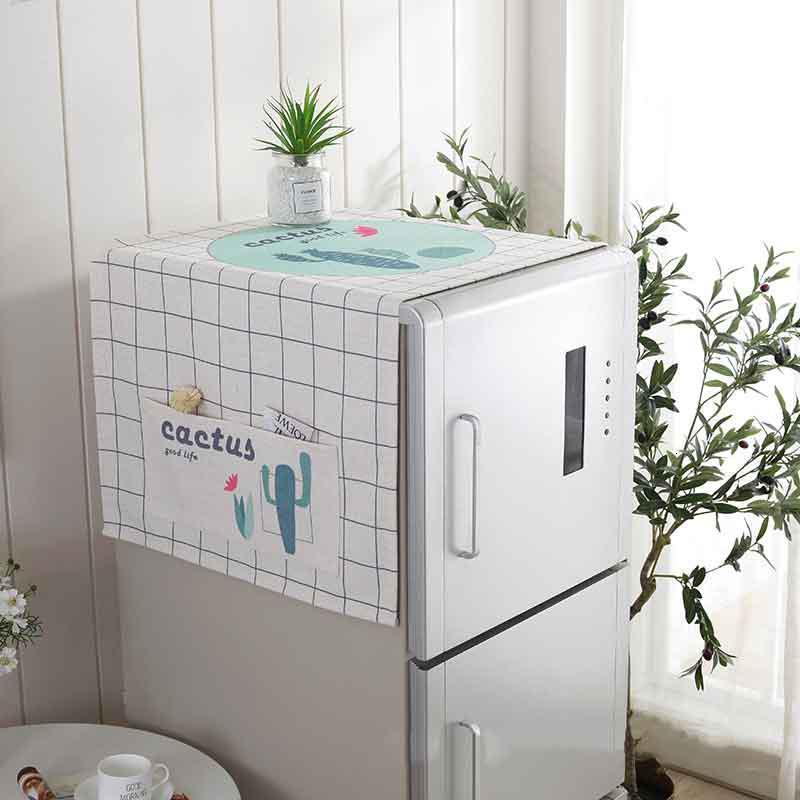 家柏饰(CORATED)北欧风格滚筒洗衣机罩盖布单开双开冰箱盖巾防尘罩棉麻布艺 白格仙人掌 微波炉(35*100cm)