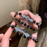 黑曜石海蓝宝手链补水纯天然水晶手串转运珠饰品小众礼物配饰送女朋友老婆情人节七夕生日礼物