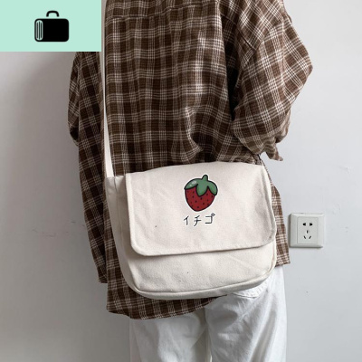 2020春夏INS韩 日系简约百搭中性纯色单肩帆布斜跨包学生书包男女NEW LAKE女手包