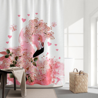 北欧浴帘粉色少女心浴室防水布卫生间套装免打孔洗澡淋浴隔断拉帘