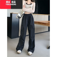 YIBUSHENG美式速干工装裤女2024新款高腰显瘦松紧腰两穿阔腿休闲裤长裤