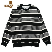 YANXU新款日系条纹圆领长袖打底衫男潮流针织宽松卫衣美式情侣复古