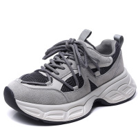 牛皮拼色老爹鞋女秋冬新款厚底百搭运动休闲鞋保暖加绒棉鞋