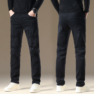 JEEP SPIRIT欧洲站黑色牛仔裤男潮牌秋季新款修身小直筒男裤