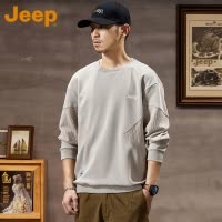 JEEP吉普美式圆领卫衣男款春秋款2025新款长袖上衣男士打底衫外套