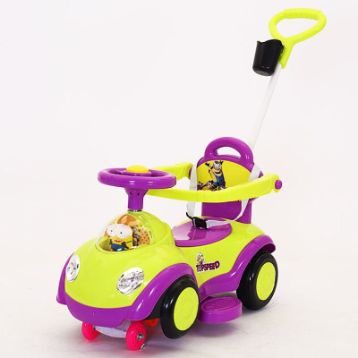 儿童扭扭车1-3岁宝宝车子带音乐手推护栏摇摆滑行溜溜婴幼儿玩具高配静音轮紫+护套+礼包
