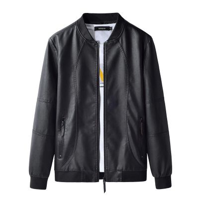 蓝缕金(LANLVJIN)男士皮衣春秋季2021新款棒球领pu仿皮夹克衫青年修身机车男短款外套日系复古男装