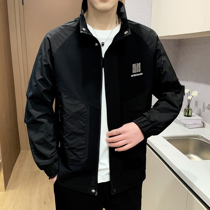 男装新款春装工装拼接刺绣夹克潮流初春痞帅立领韩版外套上衣