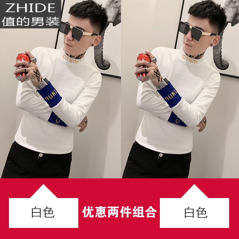 SUNTEK长袖T恤男春季2020新款韩版潮流上衣社会精小伙半高领打底衫潮T恤