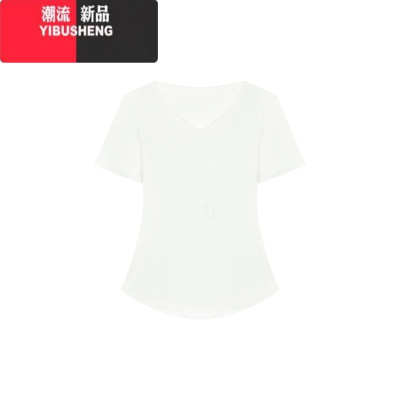 YIBUSHENG纯欲风正肩V领短袖T恤女季不规则收腰显瘦灰色百搭上衣