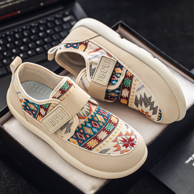 帆布鞋男鞋2026春季新款透气时尚平板鞋男士轻便薄款皮革布休闲鞋