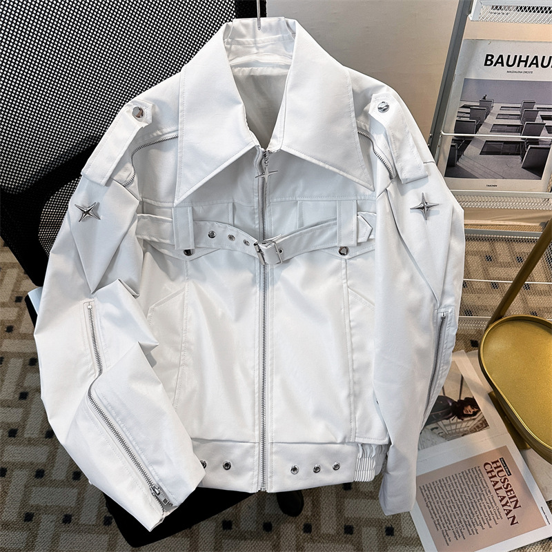 男装潮牌美式复古PU皮夹克男春秋季宽松休闲嘻哈翻领夹克痞帅外套
