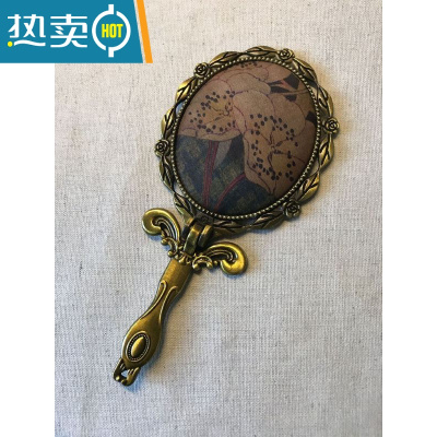 敬平手持镜子带柄香云纱手工布艺便携桌面可立中式复古折叠随身小镜子便携式用镜 16