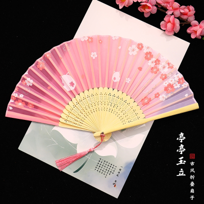 扇子折扇法耐中国风女式古风流苏夏日随身古典古装古代汉服折叠小竹扇_53亭亭玉立