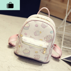 包包2020新款韩版小清新印花双肩包女可爱卡通pu小背包休闲书包潮NEW LAKE