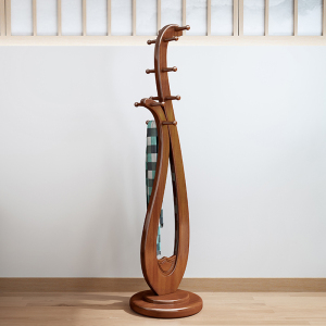 青木川 全实木衣架落地卧室衣帽架房间客厅家用小户型进门口入户带挂衣架一体立式简易家用衣服架杆创意琵琶挂衣服置物架