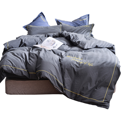 美帮汇床品四件套全棉全棉 时尚大气简约 欧式男士被套水洗棉床单三件套