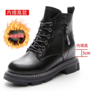 2022春夏季真皮马丁靴女厚底内增高韩版双侧拉链短靴显瘦女鞋靴子