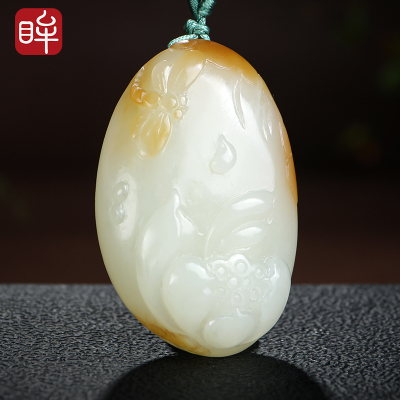 印象眸玉雕大师冀克正工作室作品-和田玉吊坠糖白玉一品清廉莲花蜻蜓孤品玉石挂件附送证书和田玉吊坠