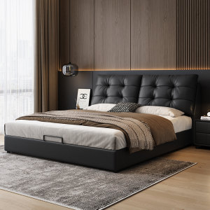 景山百岁 现代简约皮床主卧双人床简约1.5米1.8米储物婚床软包床卧室家具105#