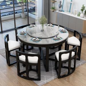 大理石圆形餐桌椅组合家用实木餐桌饭简约现代小户型隐形餐桌长方