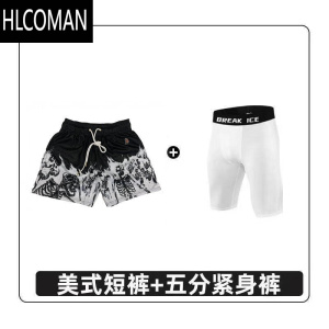 HLCOMAN骷髅火焰美式短裤男街头潮牌复古夏季不过膝篮球裤训练运动四分裤