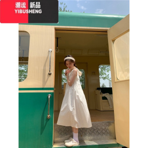 YIBUSHENG蓝色吊带背心连衣裙女a字娃娃清纯仙女裙子可爱甜美小清新长裙