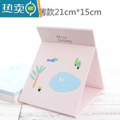 敬平可爱卡通大学生寝室桌面台式化妆镜超大女梳妆镜子纸折叠便携便携式用镜 藕色 中号薄款小鸭