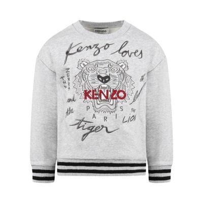 高田贤三(Kenzo)灰色棉质徽标圆领卫衣男童长袖运动休闲百搭套头