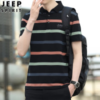 JEEP SPIRIT男士短袖T恤polo衫男条纹夏季新款青年商务休闲翻领T