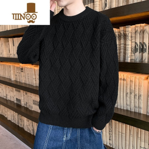 YANXU冬季加绒加厚扭花毛衣男百搭打底衫保暖衣服针织衫冬装毛线衫