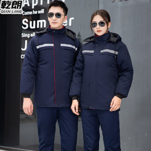 冬季工作服加绒加厚上衣保暖服棉衣藏蓝色(可拆卸内胆)