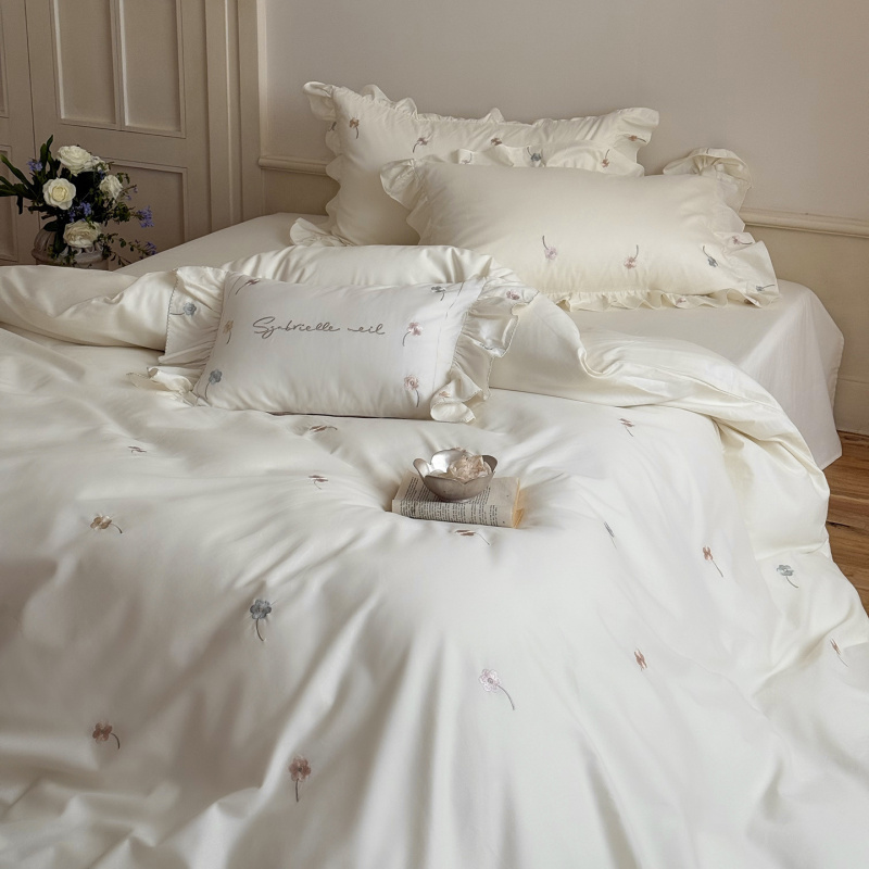 秋冬软糯100支长绒棉磨毛四件套少女心纯棉刺绣床单被套加厚4件套