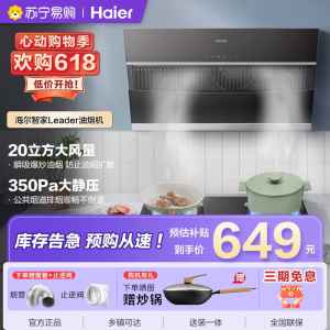 海尔智家统帅(leader)抽油烟机IC196 侧吸20m³大风量家用厨房大吸力油烟机 触控面板易清洁油烟机单机