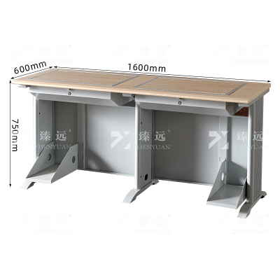 臻远ZY4012420隐藏式翻转电脑桌培训桌教室机房多媒体学习桌办公桌C款双人位