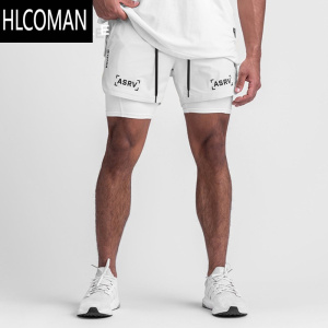 HLCOMAN美式篮球短裤男双层带内衬速干弹力训练白色五分裤健身运动裤夏季