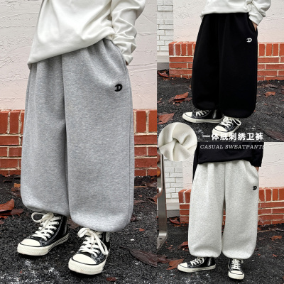 童酷儿童冬款湖州织里童装刺绣休闲长裤一体绒加厚男童卫裤潮