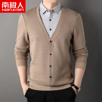 南极人衬衫假两件毛衣男士加厚保暖2025春秋假开衫男装长袖针织衫