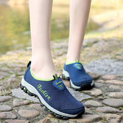 玳恩夏天网面运动休闲鞋夏季透气女鞋软底轻便网鞋女一脚蹬懒人跑步鞋