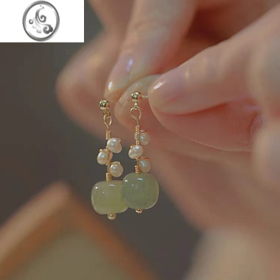 JiMi适合配旗袍的耳环耳钉小众轻奢汉服珍珠耳坠女新款潮气质简约耳饰