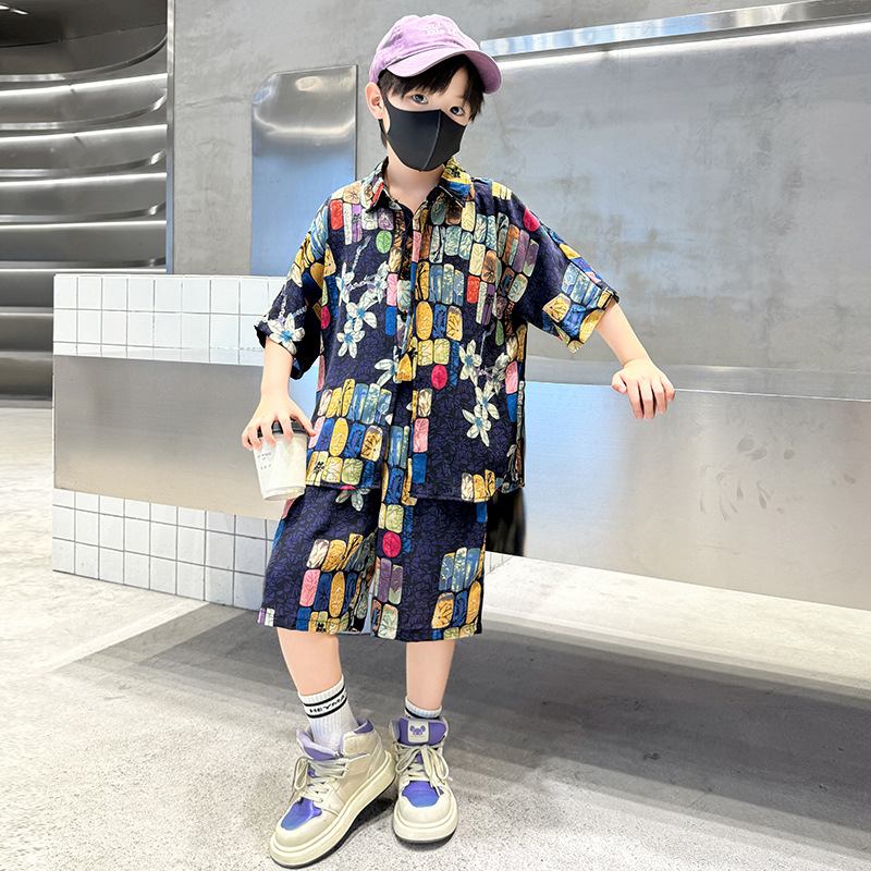男童夏装2025新款套装时髦男孩短袖痞帅风衬衫两件套儿童装夏季潮