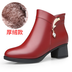 跨境短靴女冬季新款加绒妈妈棉鞋防滑粗跟软底女士皮鞋中老年女靴